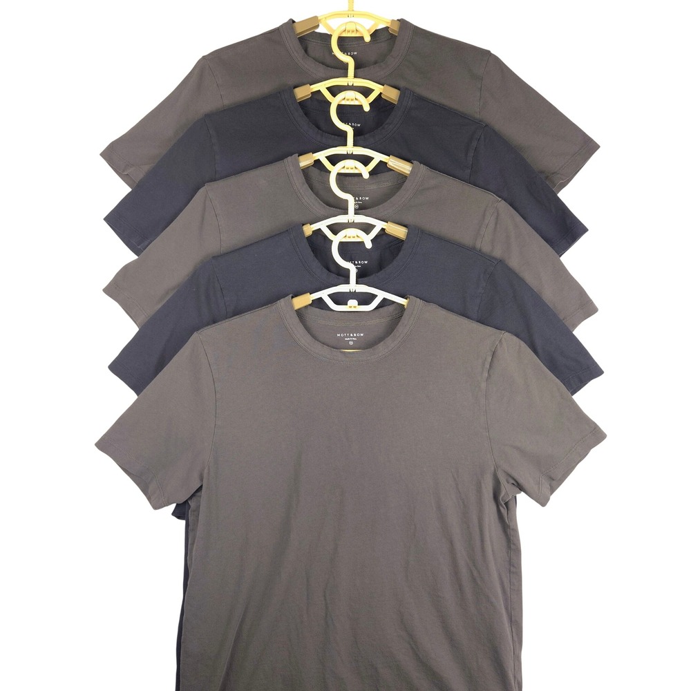 Lot of (5) Mott & Bow Mens 100% Cotton Crewneck T-Shirt Grey Navy Charcoal M